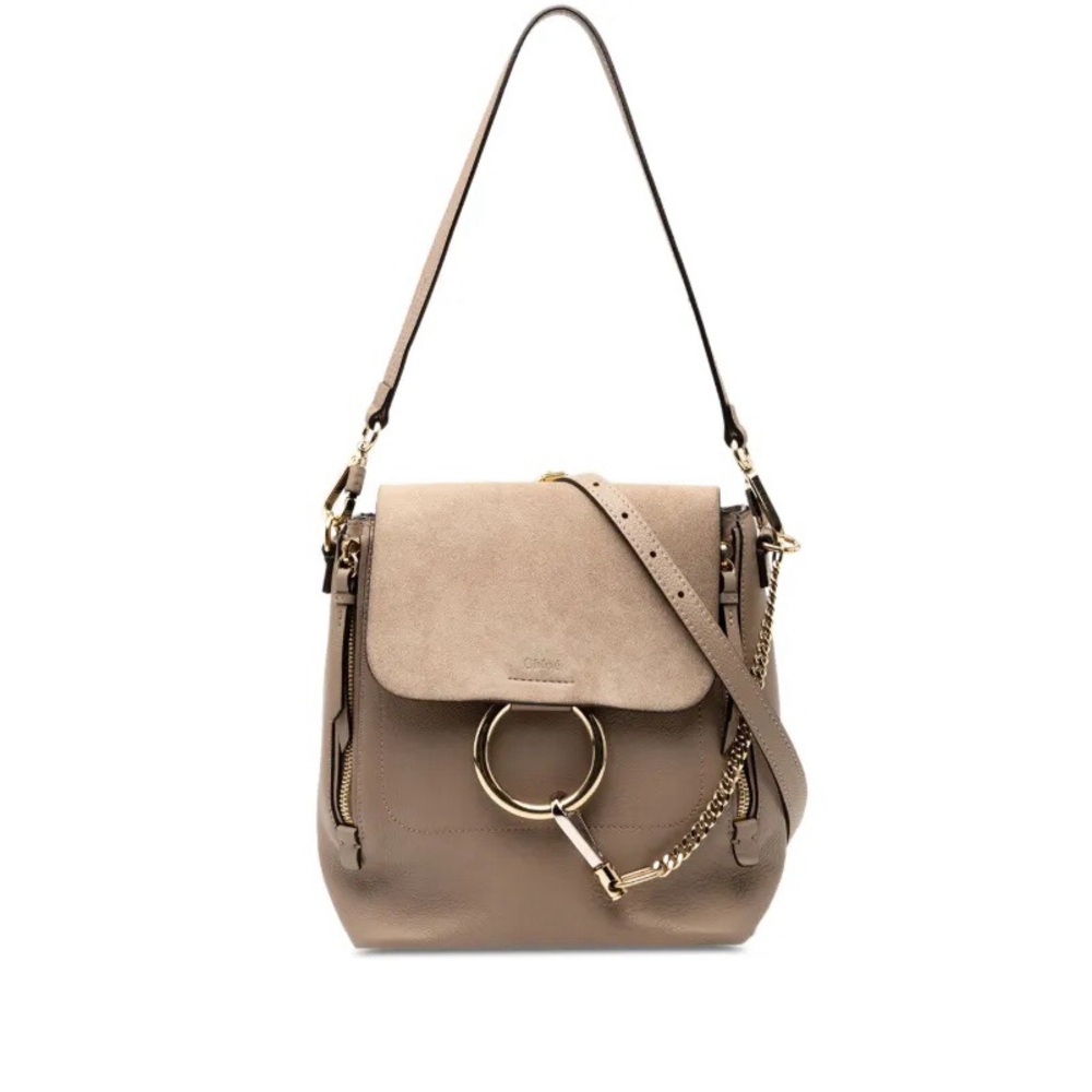 Chloé Medium Calfskin and Suede Faye backpack in Motty Grey